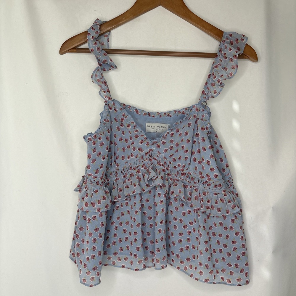 Dress Forum Los Angeles M Light Blue Floral Camisole Top‎ Cottagecore Boho Chic